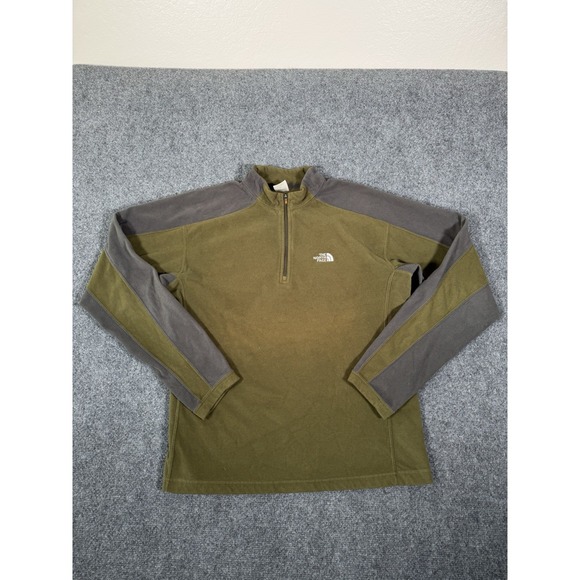The North Face TKA 100 Glacier Fleece Pullover Green Gray 1/4 Zip Mens Small - Picture 1 of 14